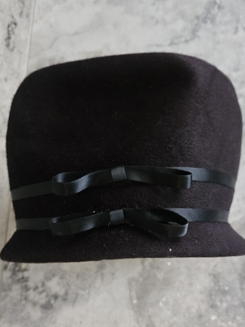 Vintage Henry Pollak NY Classic Black Wool Cloche Hat with Bow Accent